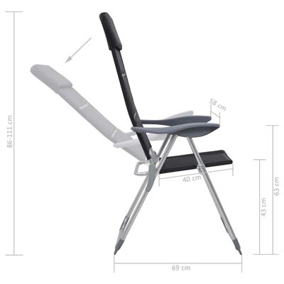 vidaXL Chaise de camping lot de 2 Noir 58x69x111 cm Aluminium