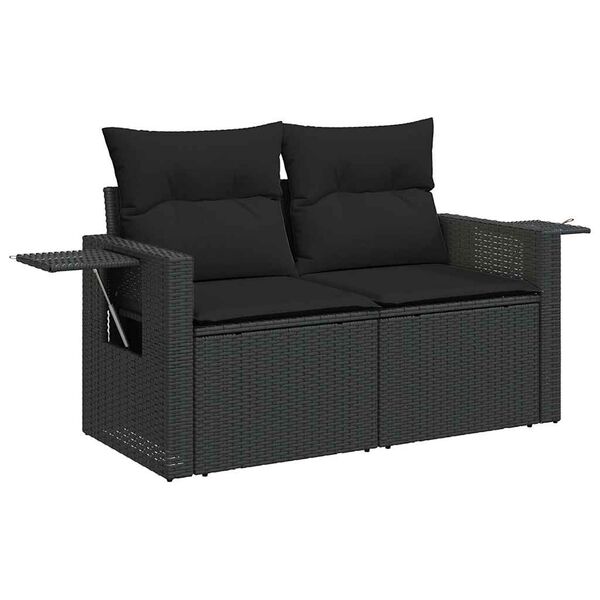 vidaXL Salon de jardin 7 pcs avec coussins noir r&eacute;sine tress&eacute;e