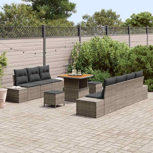 vidaXL Ensemble de canap&eacute; de jardin 10 pcs Gris Poly rotin