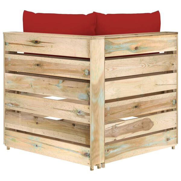 vidaXL Canap&eacute; d'angle sectionnel avec coussins Bois impr&eacute;gn&eacute; de vert