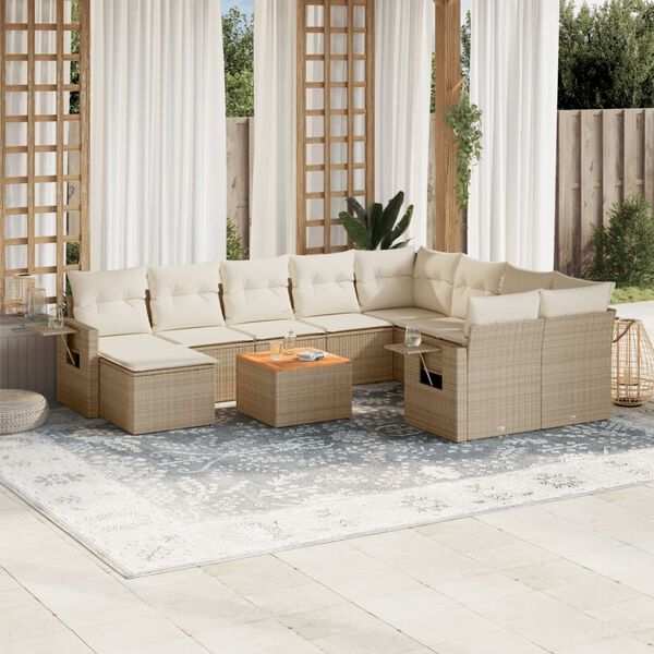 vidaXL Salon de jardin 11 pcs avec coussins beige r&eacute;sine tress&eacute;e