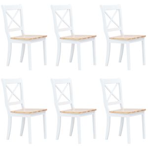 vidaXL Chaises &agrave; manger lot de 6 blanc et bois clair bois h&eacute;v&eacute;a massif