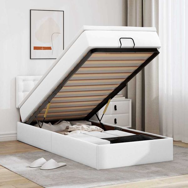 VidaXL Lit ottoman avec matelas blanc 100x200 cm similicuir