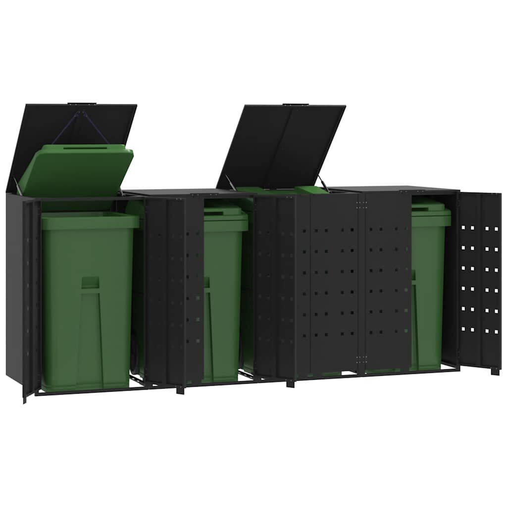 Rangement à Roulettes Pour Poubelles - Acier Anthracite, 2 Bacs, 144x81x113cm, Pour Jardin
