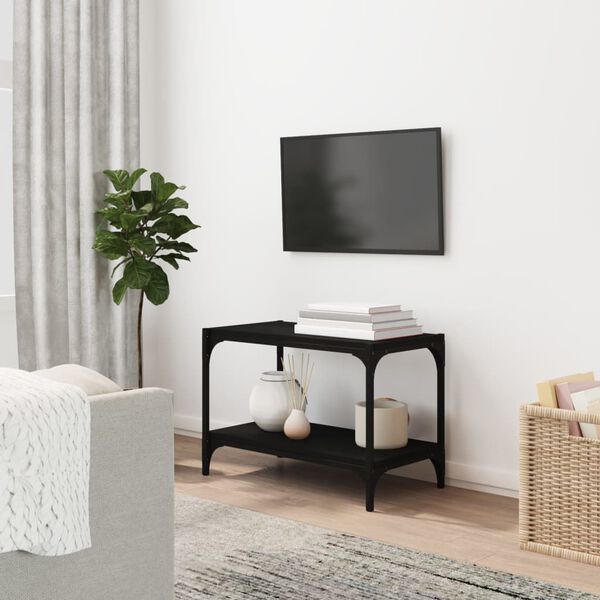 vidaXL Meuble TV Noir 60x33x41 cm Bois d'ing&eacute;nierie et acier