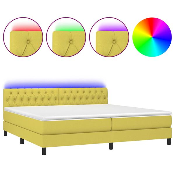 vidaXL Sommier &agrave; lattes de lit et matelas et LED Vert 200x200 cm Tissu