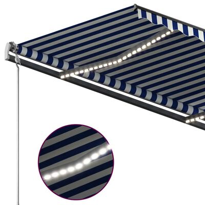 vidaXL Auvent manuel rétractable avec LED 3,5x2,5 m Bleu et blanc