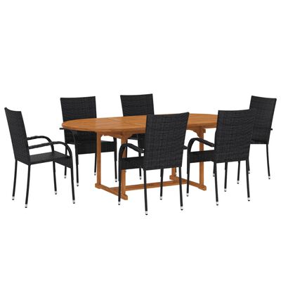 vidaXL Ensemble de salle à manger de jardin 7 pcs Résine tressée Noir