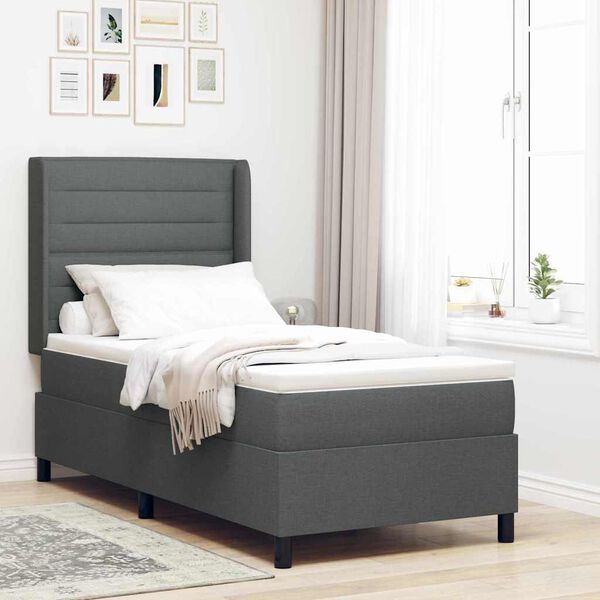vidaXL Lit &agrave; ressorts avec matelas Gris fonc&eacute; 90 x 190 cm tissu