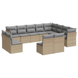 vidaXL Salon de jardin avec coussins 12 pcs beige r&eacute;sine tress&eacute;e