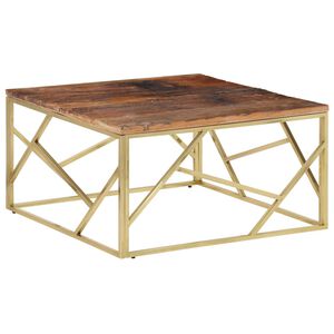 vidaXL Table basse dor&eacute; acier inoxydable et bois de m&eacute;l&egrave;ze massif