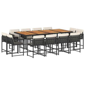 vidaXL Ensemble &agrave; manger de jardin 13 pcs coussins noir r&eacute;sine tress&eacute;e