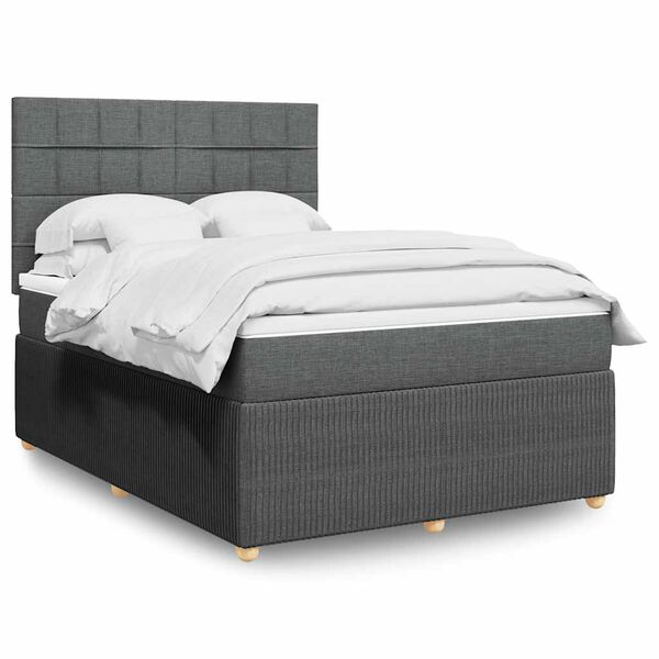 vidaXL Sommier &agrave; lattes de lit avec matelas Gris fonc&eacute; 140x190cm Tissu
