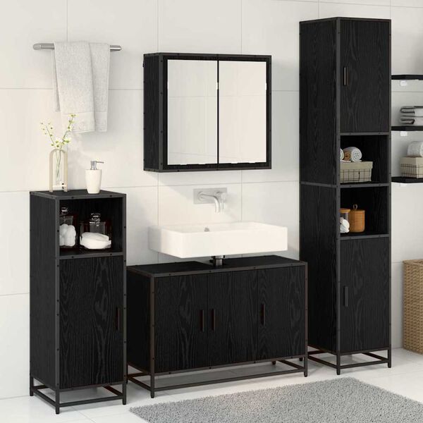 vidaXL Ensemble de mobilier de salle de bain 3 pcs Ch&ecirc;ne noir