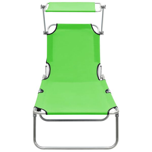 vidaXL Chaise longue pliable avec auvent vert aluminium