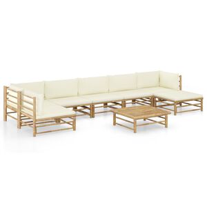 vidaXL Salon de jardin 8 pcs avec coussins blanc cr&egrave;me bambou