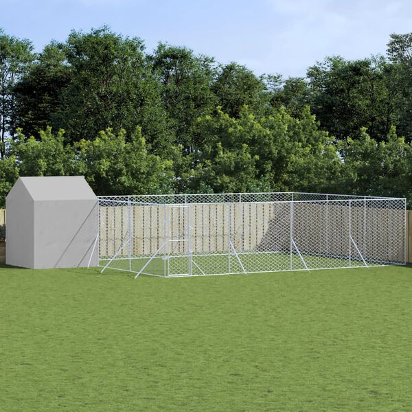 vidaXL Chenil d'extérieur pour chiens avec toit argenté 10x6x2,5 m