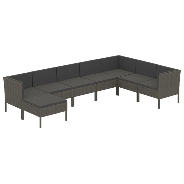 vidaXL Salon de jardin 8 pcs avec coussins r&eacute;sine tress&eacute;e gris