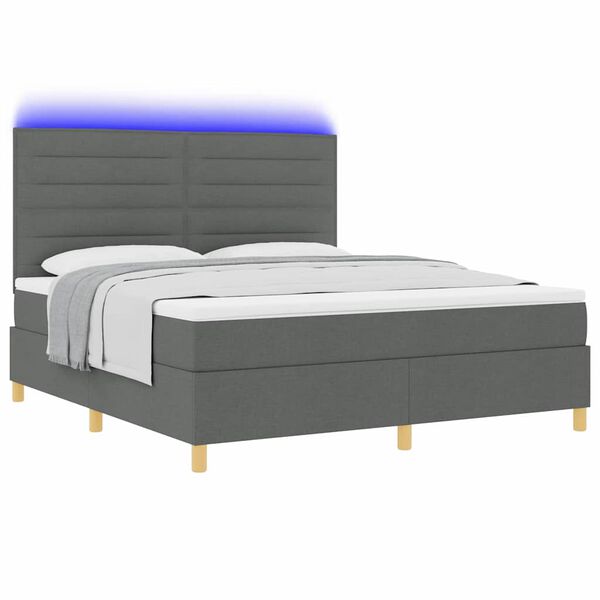 vidaXL Lit &agrave; ressort LED avec matelas Gris fonc&eacute; 180 x 200 cm tissu