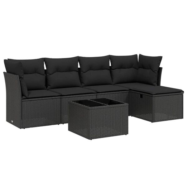 vidaXL Salon de jardin 6 pcs avec coussins noir r&eacute;sine tress&eacute;e
