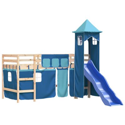 vidaXL Lit mezzanine enfants avec tour bleu 90x200 cm bois pin massif