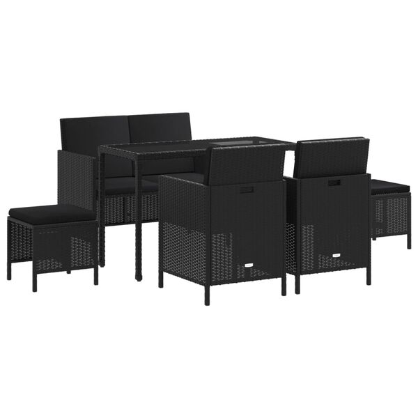 vidaXL Ensemble &agrave; manger de jardin coussins 6pcs noir r&eacute;sine tress&eacute;e