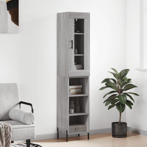 vidaXL Buffet haut Sonoma gris 34,5x34x180 cm Bois d'ing&eacute;nierie