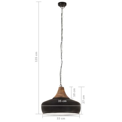 vidaXL Lampe suspendue industrielle Noir Fer et bois solide 35 cm E27