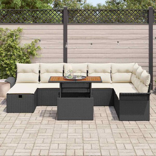 vidaXL Ensemble de canapé de jardin 9 pcs Noir polyrotin