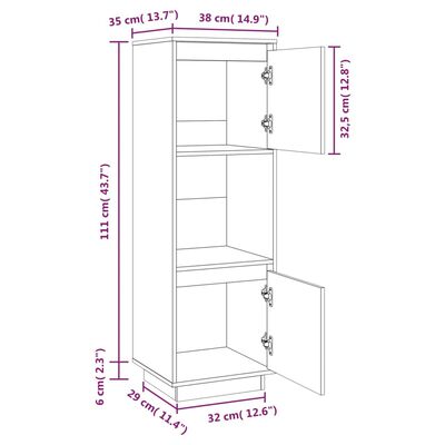 vidaXL Buffet haut Noir 38x35x117 cm Bois massif de pin