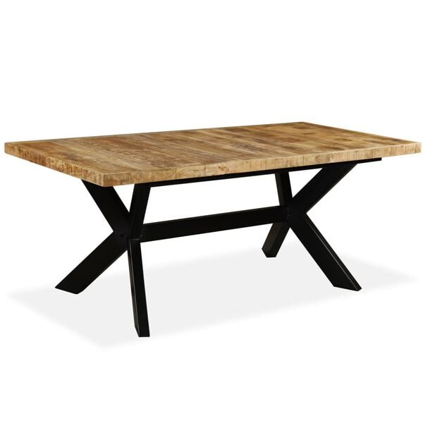 vidaXL Table &agrave; manger Bois de manguier massif et croix en acier 180 cm