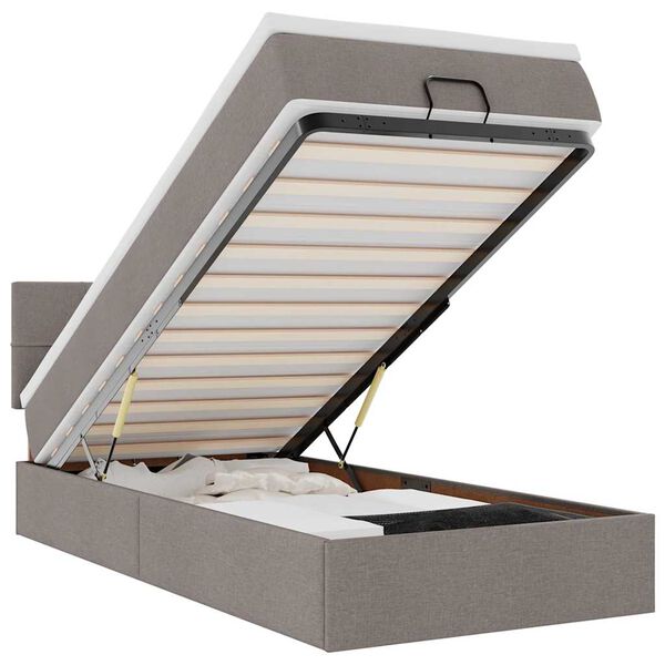 vidaXL Lit ottoman avec matelas taupe 100x200 cm tissu