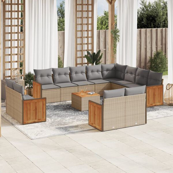vidaXL Salon de jardin avec coussins 13 pcs beige r&eacute;sine tress&eacute;e