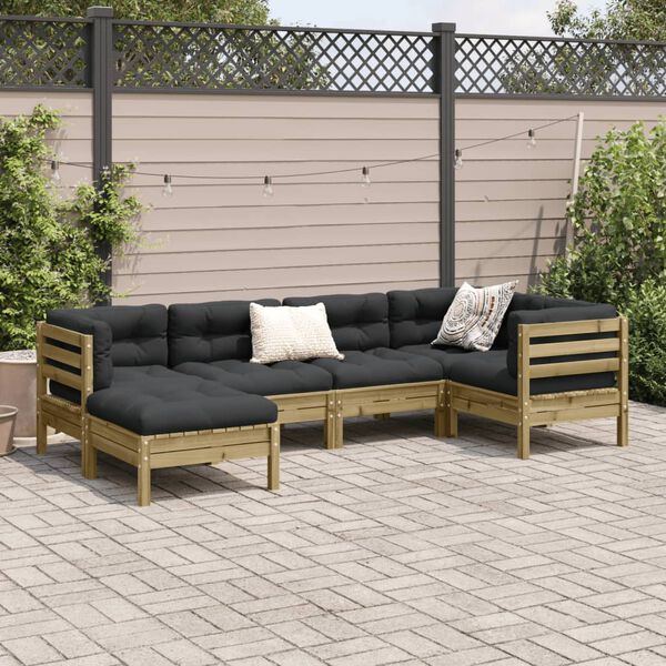 vidaXL Salon de jardin 6 pcs avec coussins bois de pin imprégné