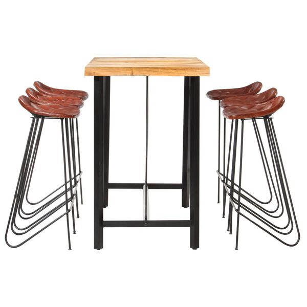 vidaXL Ensemble de bar 7 pcs Bois solide et cuir v&eacute;ritable