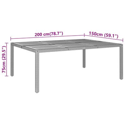 vidaXL Table de jardin 200x150x75 cm Acacia et résine tressée Gris