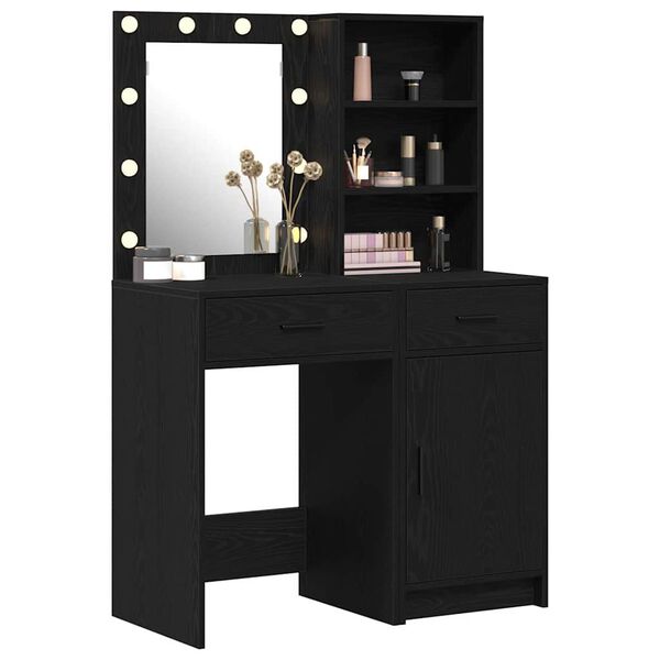 vidaXL Ensemble de table de maquillage avec LED 2 pcs Ch&ecirc;ne noir