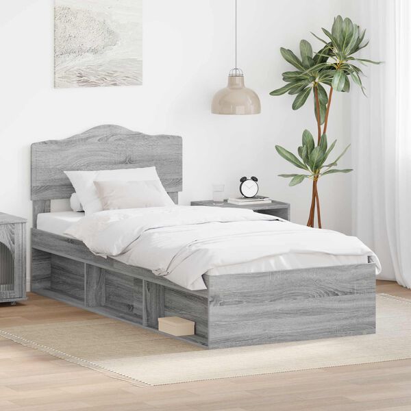 vidaXL Cadre de lit Gris Sonoma 75 x 190 cm Bois de pin massif