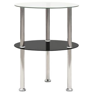 vidaXL Table d'appoint 2 niveaux Transparent et noir 38cm Verre tremp&eacute;
