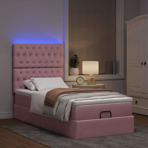 vidaXL Cadre de lit ottoman avec matelas rose 80x200 cm velours