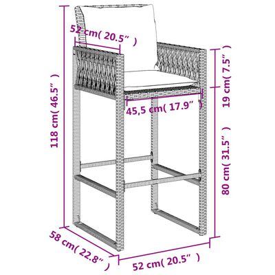 vidaXL Tabourets de bar jardin coussins lot de 2 marron résine tressée