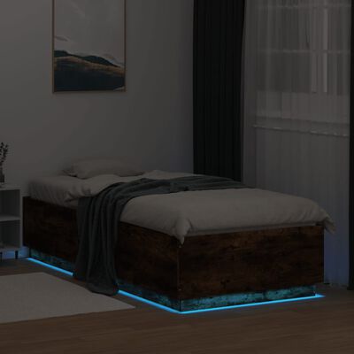 vidaXL Cadre de lit avec lumières LED chêne fumé 90x200 cm