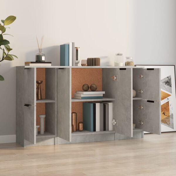vidaXL Buffets 3 pcs gris b&eacute;ton bois d'ing&eacute;nierie