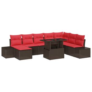 vidaXL Ensemble de canap&eacute; de jardin 9 pcs Marron et rouge polyrotin