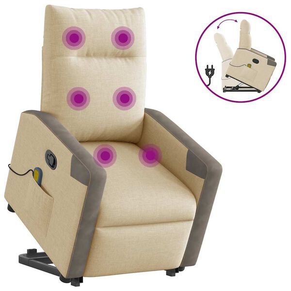 vidaXL Fauteuil inclinable de massage Cr&egrave;me Tissu