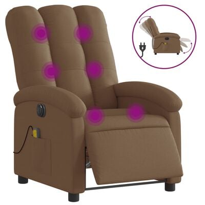 vidaXL Fauteuil inclinable de massage électrique marron tissu