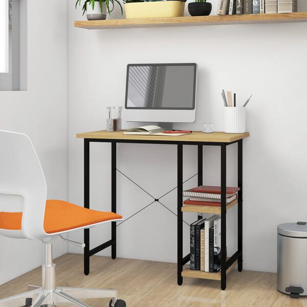vidaXL Bureau d'ordinateur Noir et ch&ecirc;ne clair 80x40x72cm MDF et m&eacute;tal