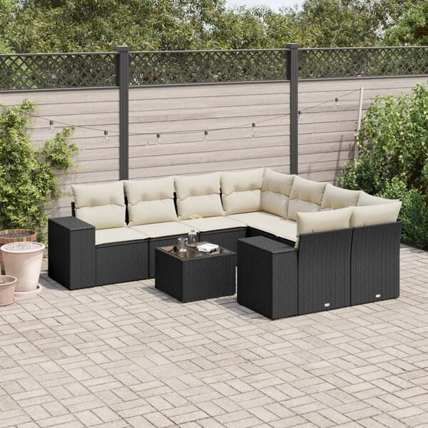 vidaXL Salon de jardin 9 pcs avec coussins noir r&eacute;sine tress&eacute;e