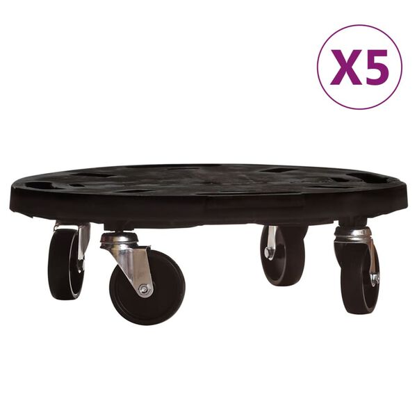 vidaXL Chariots &agrave; plantes avec roues 5 pcs Diam&egrave;tre 40 cm Noir 275 kg