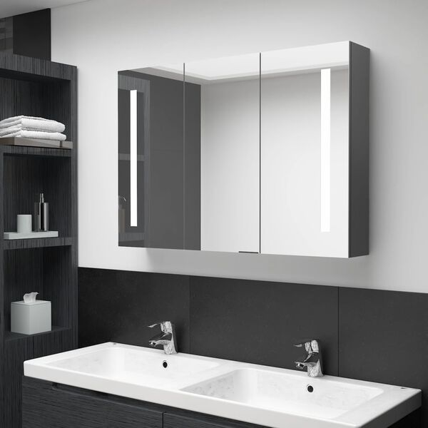 vidaXL Armoire de salle de bain &agrave; miroir LED 89x14x62 cm Gris
